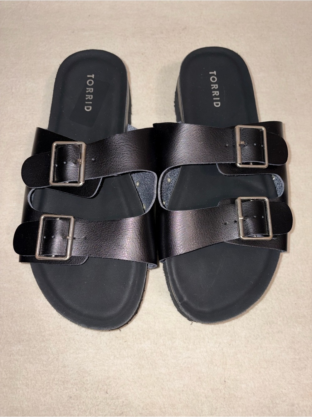 Torrid Black Double-Strap Buckle Slide Sandals Size‎ 8.5WW